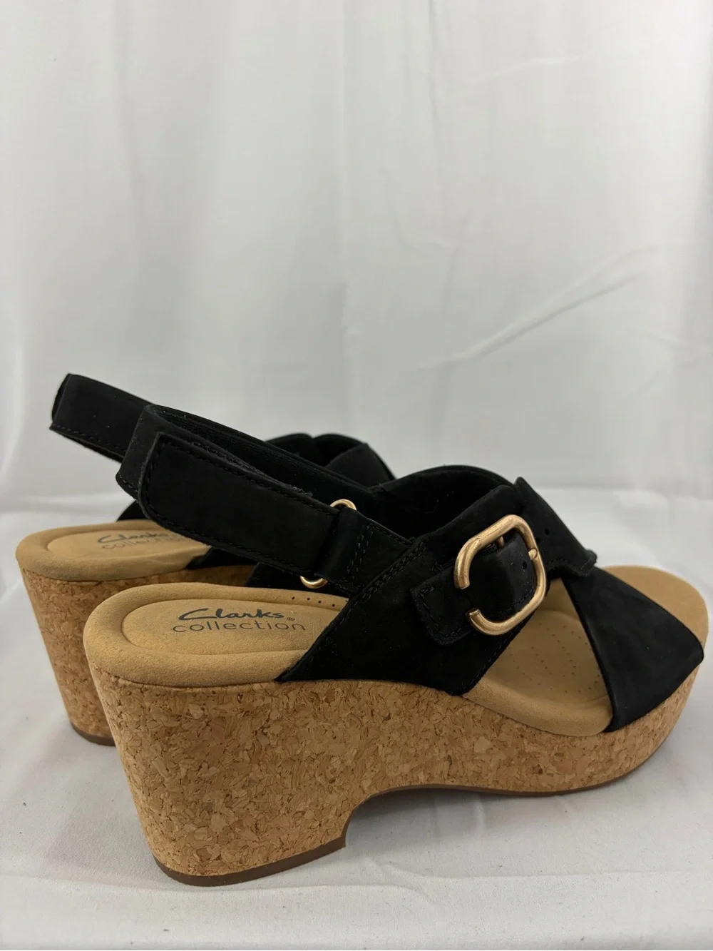 NWT Clarks Women’s Size 9 Black Cork Platform Slingback Sandals